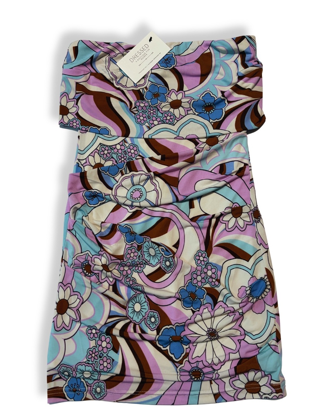 NWT Olivaceous Retro Floral Tube Dress in Lavender, Sky Blue & Brown